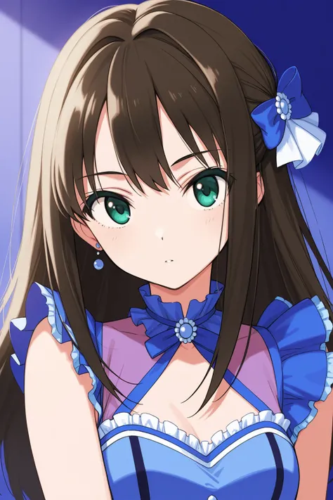 shibuya rin \(\),hairstyle:long hair,Outfit:flashy idol wearing,bare sholde,Break a girl,solo,highly detailed beautiful face and eyes,upper body,face only,front,