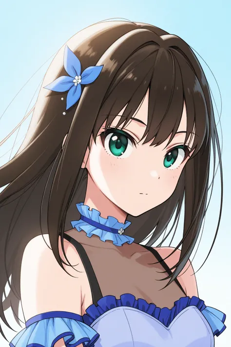 shibuya rin \(\),hairstyle:long hair,Outfit:flashy idol wearing,bare sholde,Break a girl,solo,highly detailed beautiful face and eyes,upper body,face only,front,