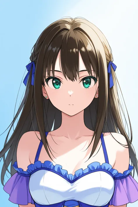 shibuya rin \(\),hairstyle:long hair,Outfit:flashy idol wearing,bare sholde,Break a girl,solo,highly detailed beautiful face and eyes,upper body,face only,front,