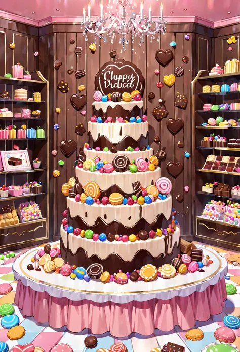 background,Candy room,Big cake, the wall material is chocolate, the wall material is biscuits ,The furniture is made of sweets , BRIGHT