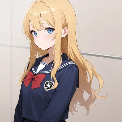 1girl, blonde hair, long hair, school uniform