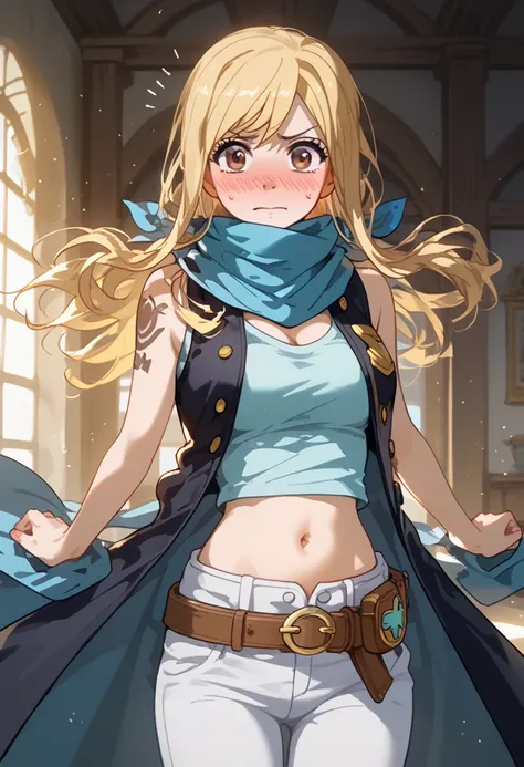 masterpiece, (((highest quality, perfect anatomy))), ( cowboy shot), soft light, at cuty room, 1girl, BREAK

((standing, cover your chest with both hands, embarrassed face,  BREAK

lucy heartfilia, long hair, blonde hair, brown eyes, BREAK shoulder_tattoo,...