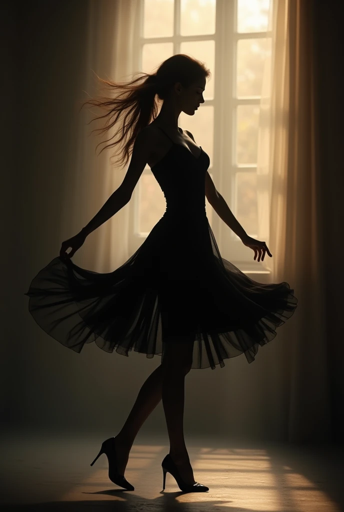 Silhouette of a woman dancing in a short dress