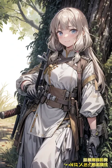 (from below:1.2, Highest quality ),  girl  ,  platinum colored hair military uniform  , The dreamer wants purplish blue eye ,( small breasts:1.0),  Lori does it , (Masterpiece:1.2, Highest quality ), (Beautiful   Details depictiOn : 1.2), ( beautiful   Det...