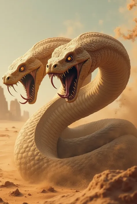 Make a desert snake with 3 heads extremely furious aesthetic