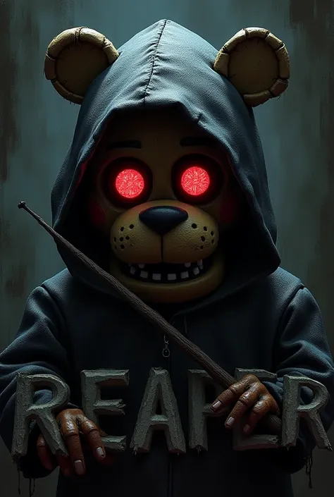 Тематика Five nights at Freddy's ,  inscription below should depict a bossy animatronic in the form of a reaper, just like in games, and he also keeps the inscription "FNAF TD ",  and another  "REAPER"