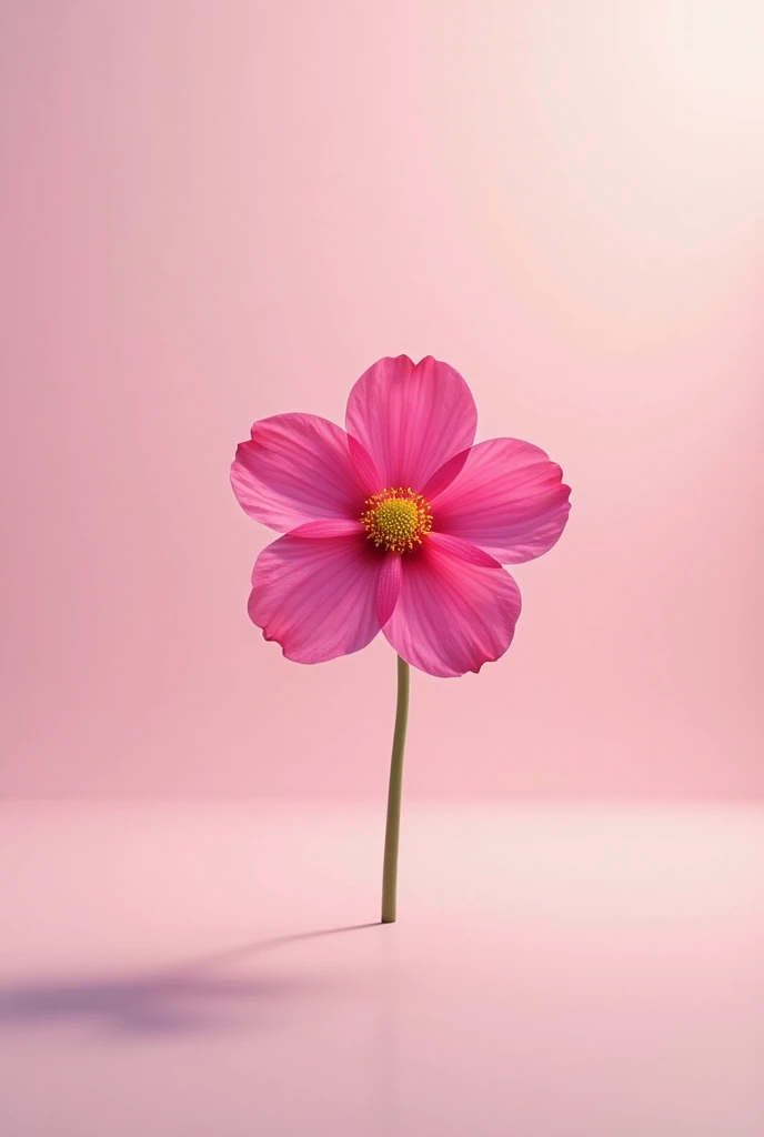  high definition image , realistic, ultra HD, Close-up of pink flower with a stem,  Minimalist image, that expresses peace , white background or light colors, margarita, Yellow center