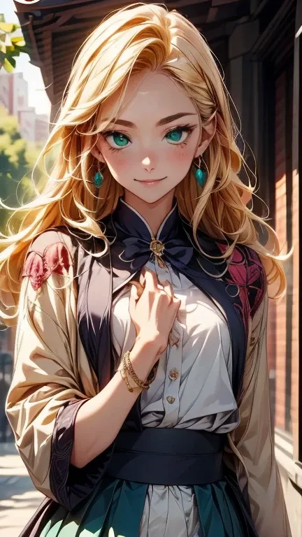  an apprentice wizard who attends a magic academy in another world 、 Generate a character image of Lilia Astoria 。

- **Hairstyle**: With bright blonde hair、 shoulder length 。 fluffy waves and 、 her bangs are flowing lightly 。
- **Eye features**:  large, s...