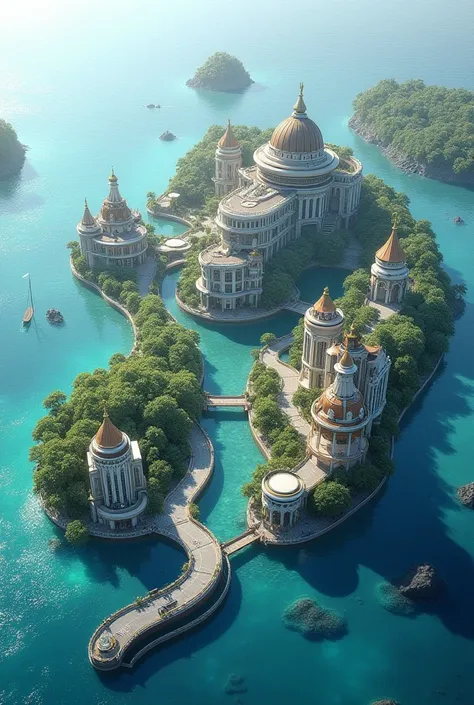 Kingdom built atop the water with many elegant homes with good distance between them. 