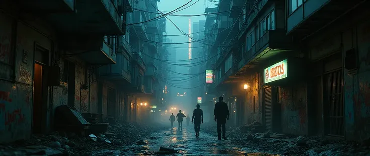 masterpiece, best quality, high details, super detail, Kowloon City, dark, night, dirty, underground