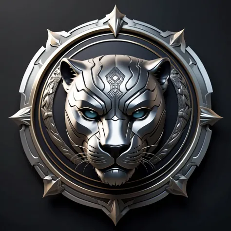 Realistic Round Shield Shape Emblem of a Chinese Platinum&Black Panther Head, Dark Theme, Face and Body, Cool, Platinum&Silver Crown, Platinum&Gray Panthers For Honor Name, Cinematic, Dark Fantasy, Illustration, 4k, Ultra Resolution, 3Dv0.2v0.2 Render