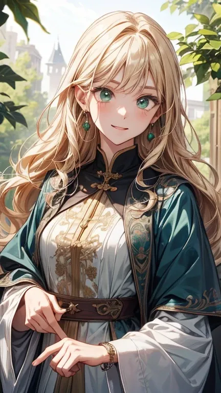  an apprentice wizard who attends a magic academy in another world 、 Please generate a character image of Lilia Astoria 。

- **Hairstyle**: With bright blonde hair、 shoulder length 。 fluffy waves and 、 her bangs are flowing lightly 。
- **Eye features**:  l...