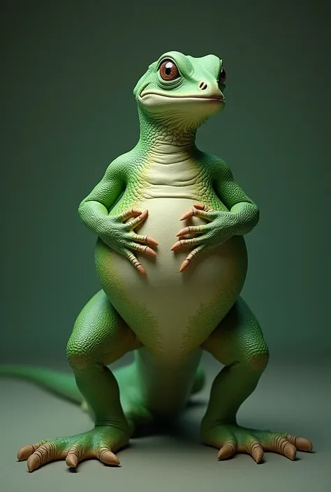  anthropomorphic male lizard with green scales, effeminate and plump , with wide hips and big butt ,  posing the soft and smooth soles of his feet sensually.