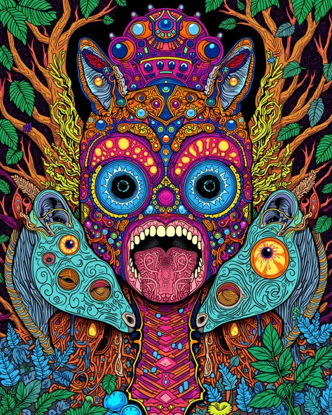  Jungle and Animals Drawn with Thin Face Brushes , and other items 々, dmt Death of Ego , Exquisite Futuristic Art    , DMT Art,    DMT Egodes    ,     Art drawn by Keiichi Tanaami in the style of Dan Mumford and Alex Grey,  Psychedelic Transart ,  Ultra De...