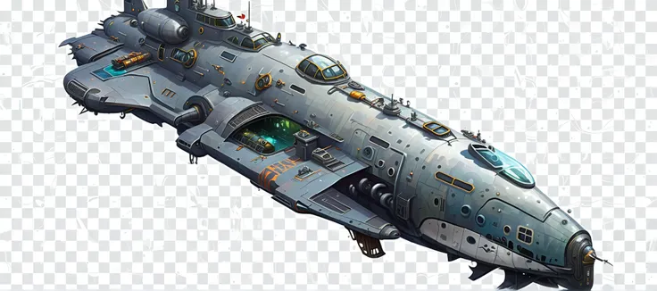 Create an epic fantasy RPG painting of a floating submersible warship, underwater futuristic submarine, floating, submersible warship, Midjourney effect, LoL Arcane style, hand painted, harmoniously blending 2D and 3D styles, watercolor with graffiti and o...