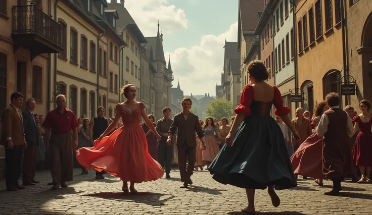 In the summer of 1518, the bustling city of Strasbourg became the stage for an enigmatic eventthat would baffle historians for centuries.

It all began with Frau Troffea,a seeminglyordinary womanwho stepped into the streetsand began to dance.

Her movement...