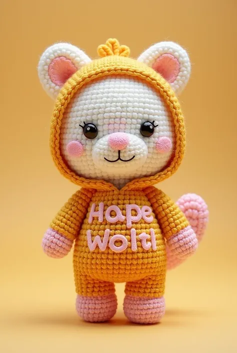 With the above slogan, generate the image of a generic amigurumi,But with that costume