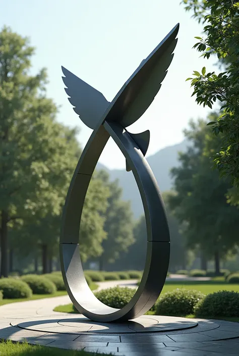 An architectural form combining the symbol of nuclear disarmament and the dove of peace 