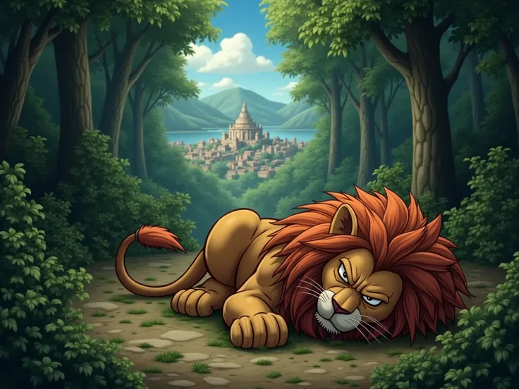 Create me a jungle ,  in which there is a city ,  and in the city where Goku is lying on the very thin ground , With a sad face His body is wrapped in Lion's hair,  and its face is that of a lion ,  they have all the characteristics of Goku

Animated image...