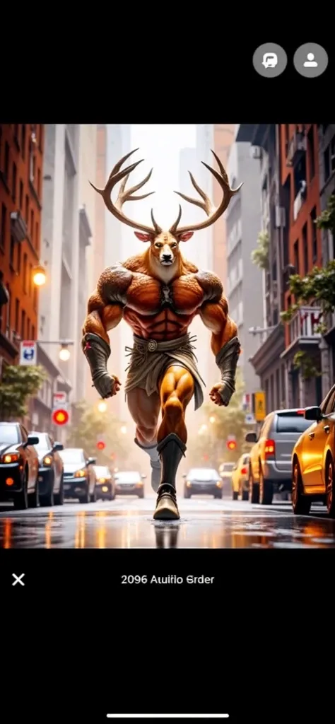  A strong deer with a human body and standing, in attack position and ready to fight  