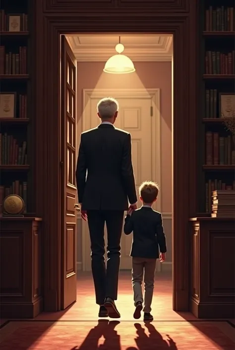 The father is a very well known lawyer and enters his office with his son.