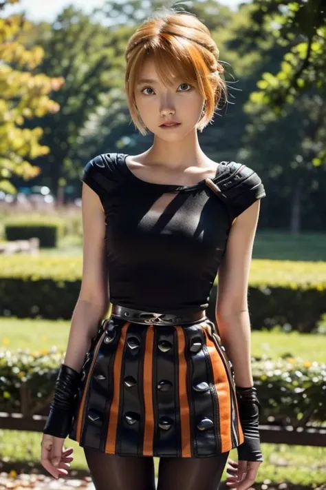 Astrid,  short hair,  orange hair ,  slim body,  small bust,  black tights ,  pretty legs,