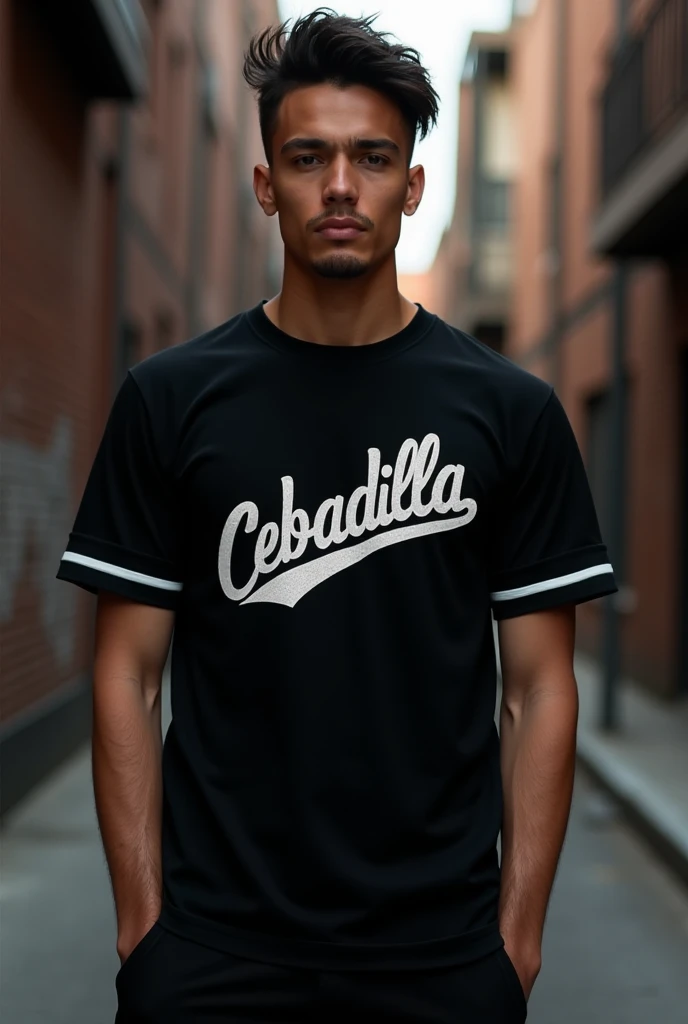 Black baseball t-shirt that says Cebadilla 