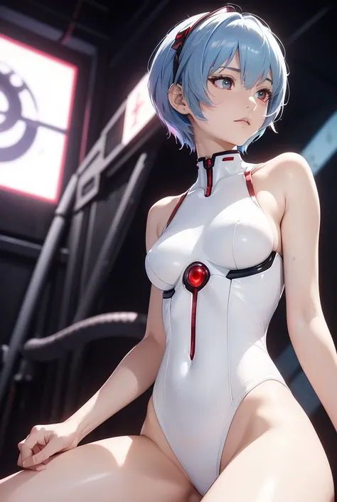 (masterpiece,  best quality,  very detailed, 8k,  wallpaper,  is present), (( perfect hand)), (( perfect anatomy)),  showing armpits ,feetが空中にある, round ass,I have a snake on my chest , (( charming anime girl)), ((Rei Ayanami)), ((Mysterious beauty with her...