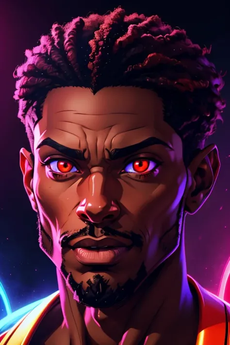 An incubus resembling a handsome African American man. The incubus has glowing red eyes. Comic-style realism animation mixed with digital painting. Polished and realistic effect. Emphasis on detailed expressions and smooth gradients giving a balanced and c...