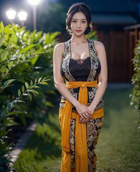 8k,   best quality  , medium close-up, (black kebaya )、(luxury kebaya  ), (short kebaya ), (  soft lighting  , masterpiece :1.3, super resolution ,),( ultra-detailed , caustic  ),(photorealistic:1.4,RAW shooting,)Ultra- realistic  capture, very high detail...