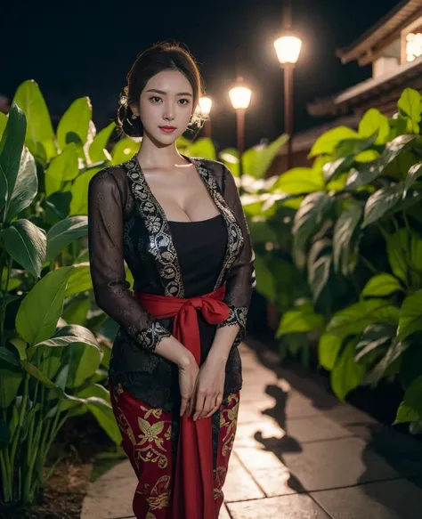 8k,   best quality  , medium close-up, (black kebaya )、(luxury kebaya  ), (short kebaya ), (  soft lighting  , masterpiece :1.3, super resolution ,),( ultra-detailed , caustic  ),(photorealistic:1.4,RAW shooting,)Ultra- realistic  capture, very high detail...