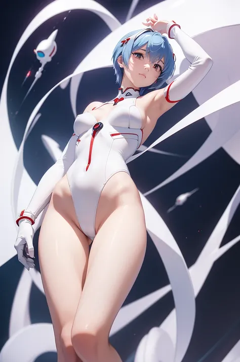 (masterpiece,  best quality,  very detailed, 8k,  wallpaper,  is present), (( perfect hand)), (( perfect anatomy)),  showing armpits ,feetが空中にある, round ass,I have a snake on my chest , (( charming anime girl)), ((Rei Ayanami)), ((Mysterious beauty with her...