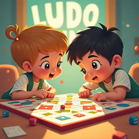 Boy and girl playing LUDO KING game background writted LUDO