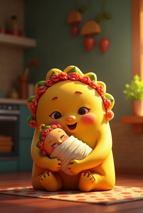 An image of a taco mom carrying her baby taquito