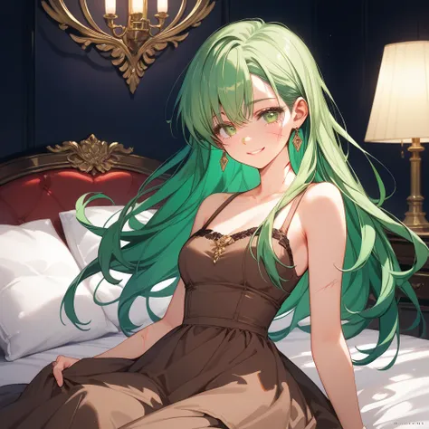 4k anime style, Smooth anime CG, 8k anime, Best quality, High resolution,Superdetail,Perfect light,ager Anime, Long hair,emerald green hair, Close eyes, medium chest, Beautiful waist,scars, burn scars, brown dress, sundress, upper body, tear drop on her fa...