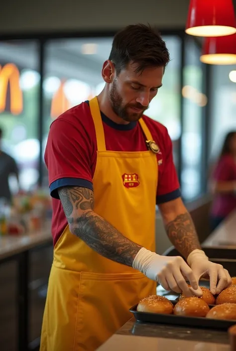 " Imagine Lionel Messi working at McDonald's .  He stands behind counter , with the standard uniform ,  but its presence is unique .  With a humble smile and a focused look , Messi serves clients with the same dedication he puts into every soccer match.  I...