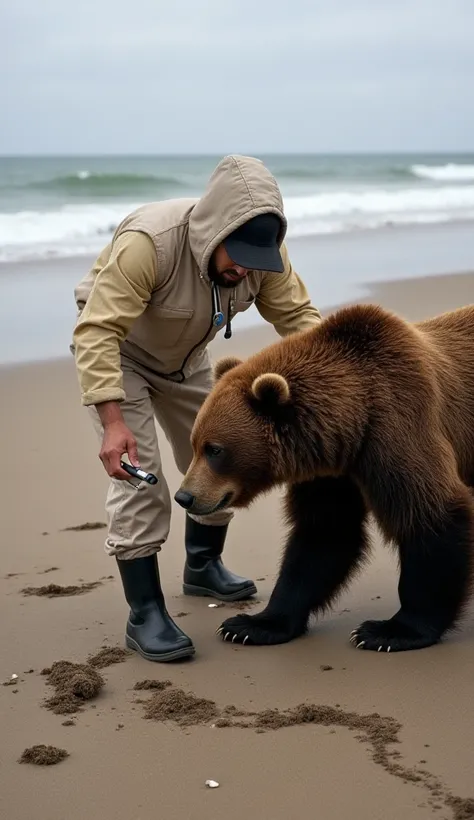 The rescue team immediately reaches the beach.  They have specialized equipment such as protective clothing, devices to remove flies, and other necessary treatment tools.

 A team member immediately approaches the beer and begins the process of gently remo...