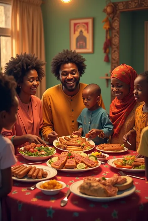 A Sudanese family celebrates delicious dishes of hotdogs and mortadella 