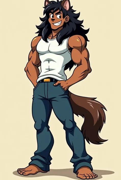 Yamma is a demi-human, if you can even call him that, he resembles a normal human with black hair that reaches down to cover his upper back like a wolf's mane, and caramel skin complexion but has a natural muscular build, is 6'6 and has a brown monkey tail...