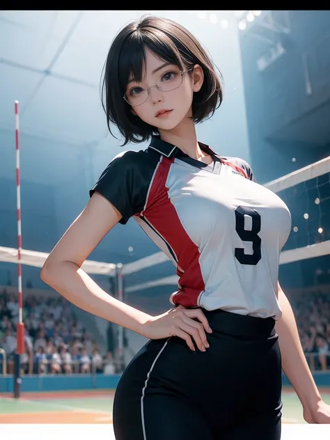 8k,           RAW Photo Highest Quality          , masterpiece,           is present,           is present, (      1 ultimate beauty), ((      cosplayer    )),(((    バレーボールユニフォームで、 accentuate the crotch of the pants with a volleyball uniform     )))   ((( ...