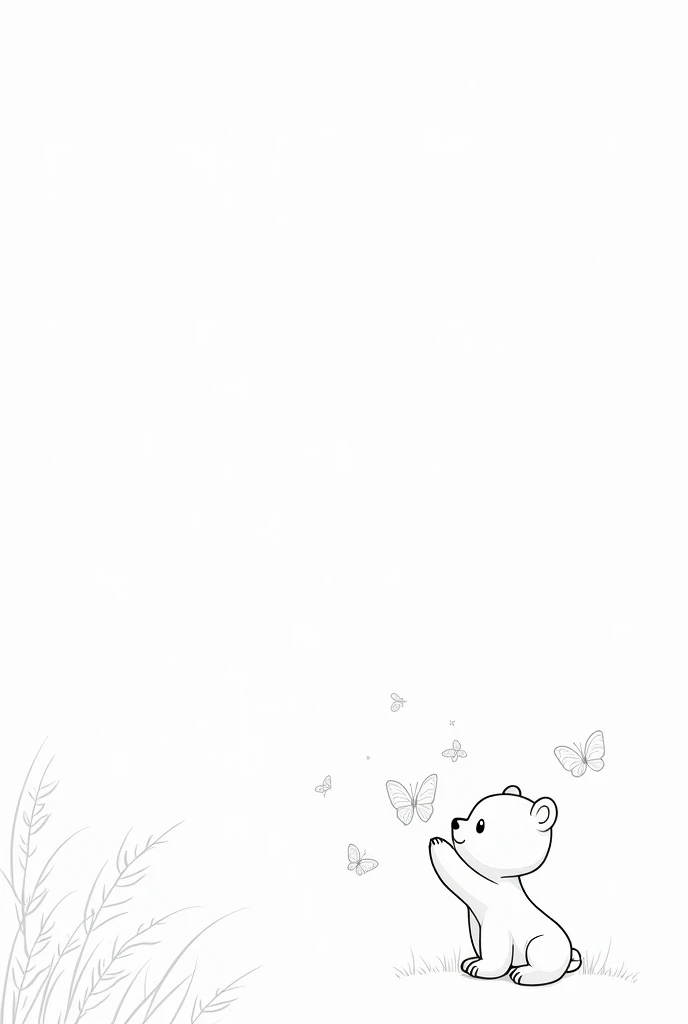 A bear cub playing with butterflies in clear line art, ideal for a s' coloring book with no colors