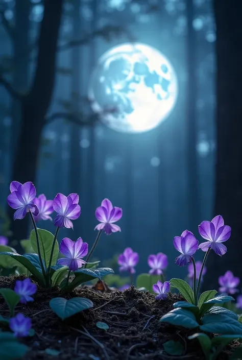 Glass violets ,  blooming in a fantastic forest
fantastic full moon