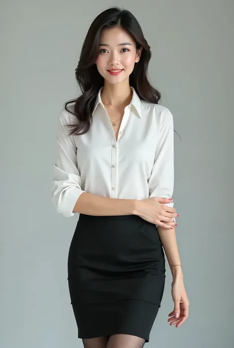 masterpiece, 8k,  Photorealistic, beautiful Japanese woman, My friend's mother, milf, Feminine charm, 40 years old, business suits, pencil skirt, white blouse, black pantyhose