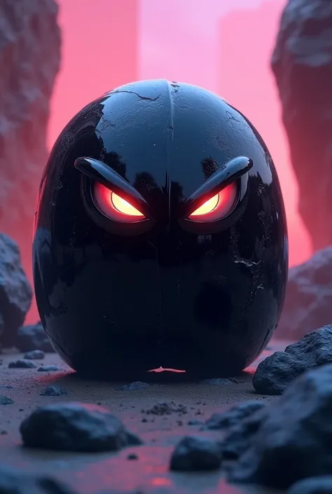 A super black cool animated rock with eyes 