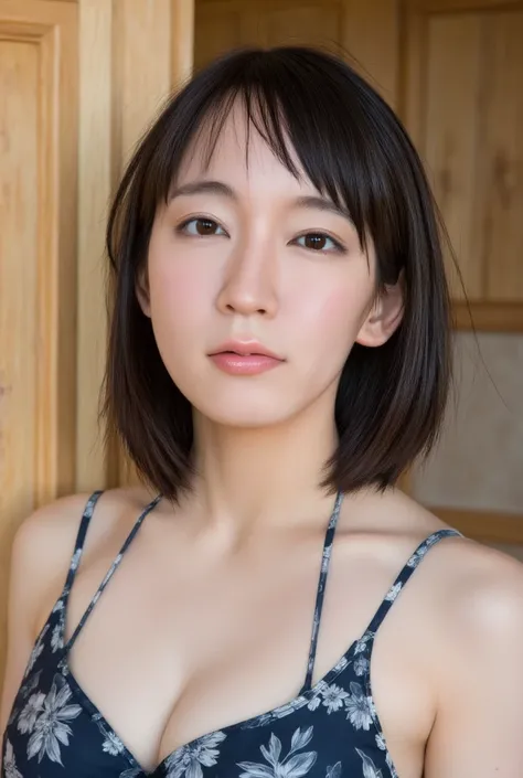   realistic 、 1 Girl、  (wooden sauna: 1.4), hottest, (tight bikini: 1.2),  Face photo、beautiful breasts,  (huge boobs : 1.3)、(large Breasts: 1.3), Bright and beautiful skin,    very detailed、   Ultra-fine