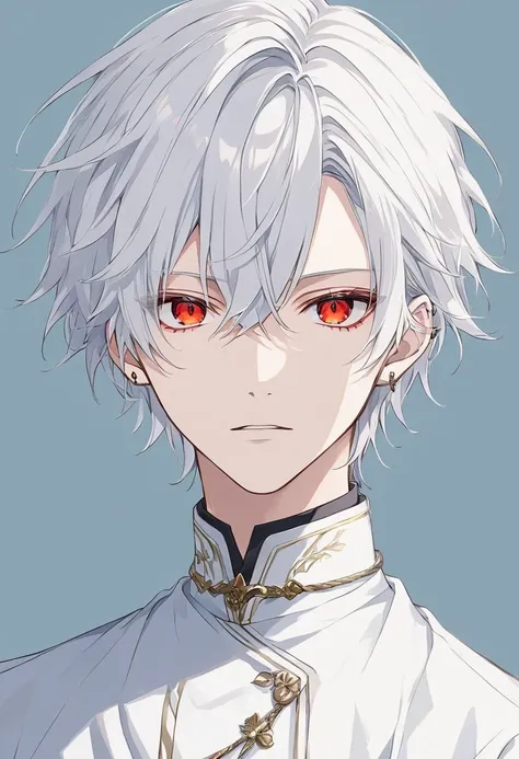  high resolution,  white hair,  red-eyed,  short hair ,  men,  Character Design , สไตล์Anime, Anime, 