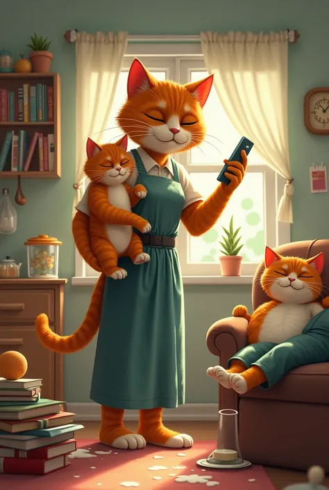 "The morning begins in the chaotic home of a cat family. Mummy Cat is up early, preparing breakfast while helping one kitten find their homework and another put on their school uniform. As she balances a baby cat on her hip, she answers a work call, all wh...