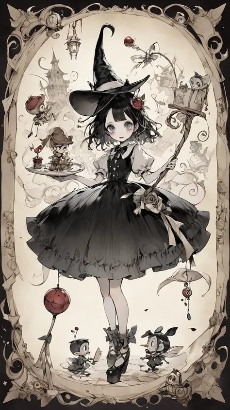  Tim Burton style 、Pinocchio、parchment、