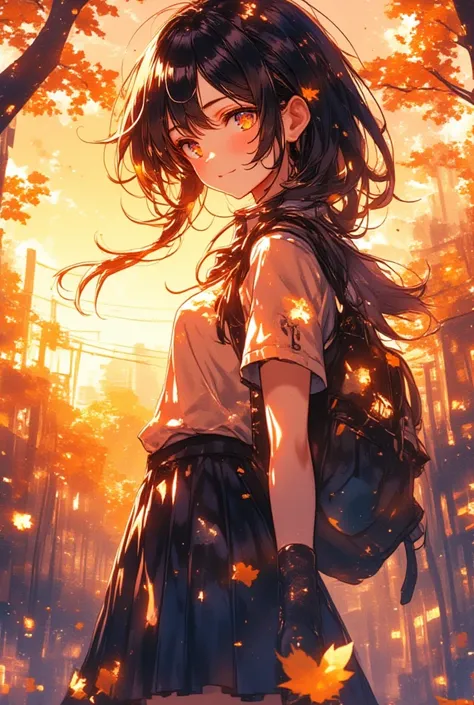 watercolor, ultra detailed beautiful moe anime, double exposure silhouette, autumn sunset, solo, 8k, masterpiece, beautiful, best quality, exquisite, extremely detailed, ultra-detailed, ultra-detailed, ultra-detailed, ultra-detailed highres, insanely detai...