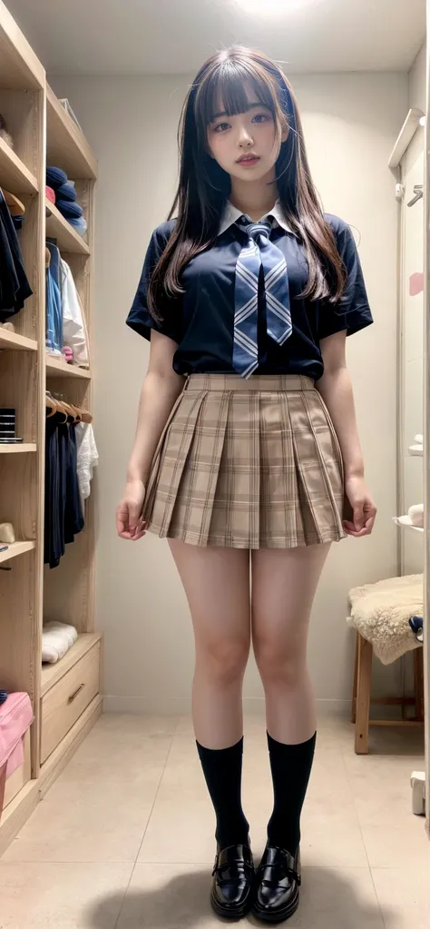 masterpiece,  top quality ,  illustrations,  super detailed ,  Details,  high res, 8k,wallpaper,  perfect dynamic configuration,(Detailed and high quality,  realistic depiction of eyes kissed in the changing room:1.3),  standing,  High school girl uniform、...